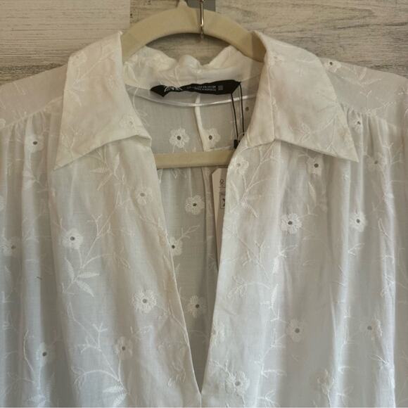 NWT Zara Openwork Embroidered Midi Cotton Dress Oyster White Blogger Favorite XS - Picture 8 of 16